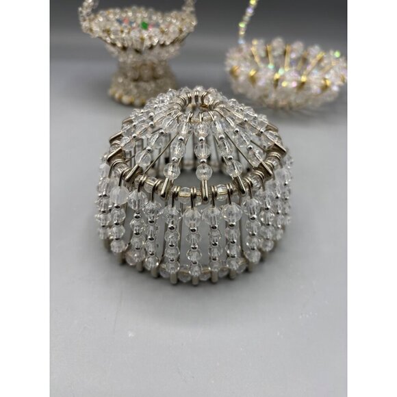 Vtg Beaded Safety Pin Art Decorative Baskets Lamp Shade Set Of 3 - Picture 5 of 8